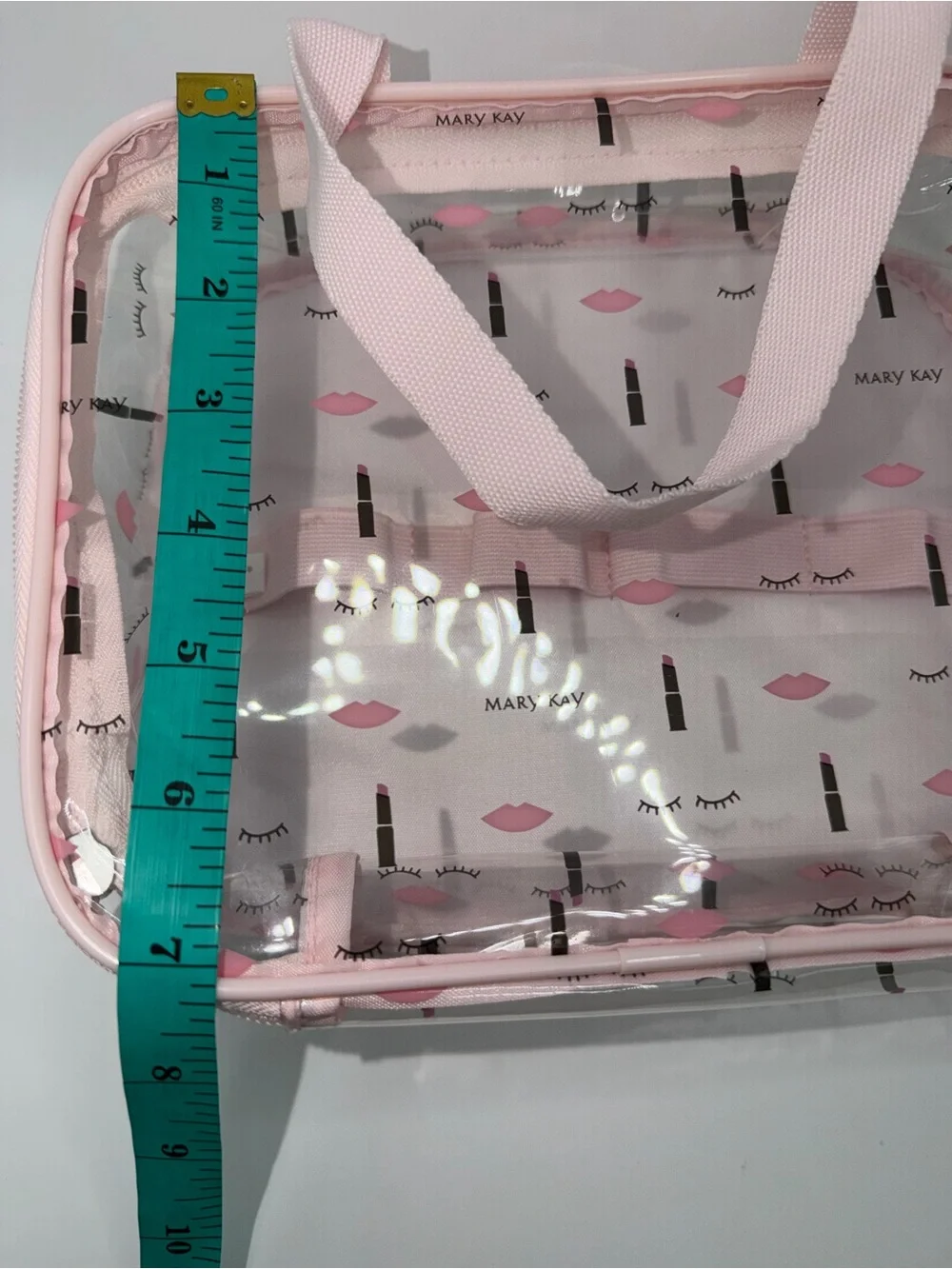 Mary Kay Clear Cosmetic Tote with Pink Trim and Lip Pattern